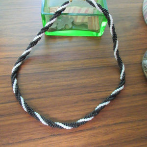 VINTAGE BLACK WHITE 3 ROW BEADED NECKLACE CHOKER